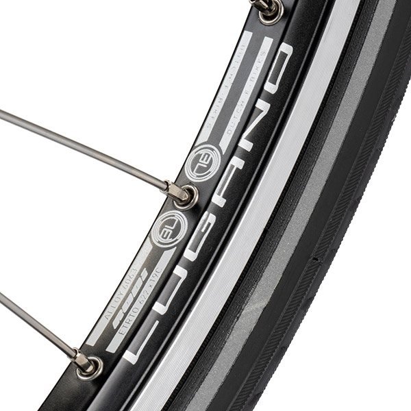 Lugano dutch e-bikes Aluminium zwarte velgen, gebust met rvs spaken